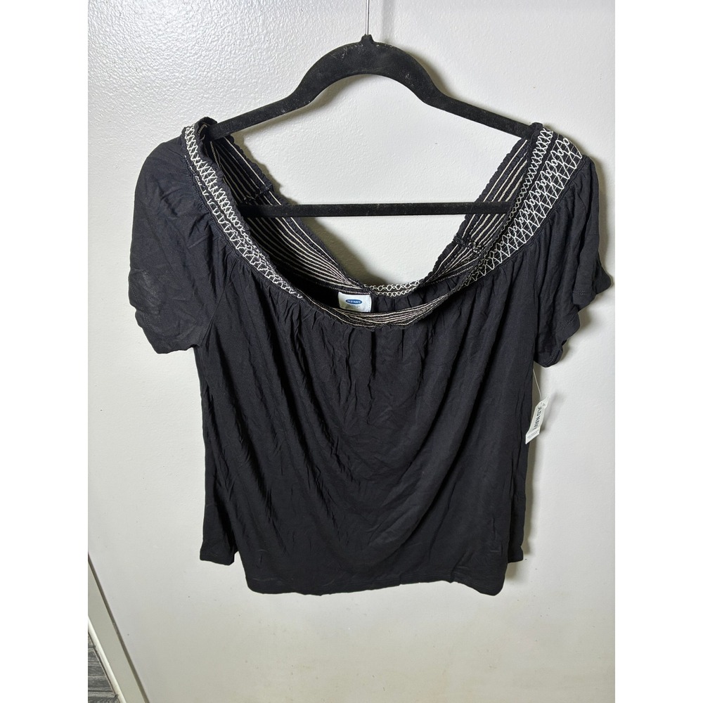 Old Navy Womens XL Black Embroidered Off Shoulder Boho Peasant Blouse NWT